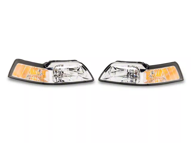 Factory Style Headlights; Chrome Housing; Clear Lens (99-04 Mustang)