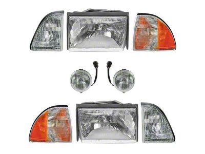 Headlight and Fog Light Set; Chrome Housing; Clear Lens (87-93 Mustang)