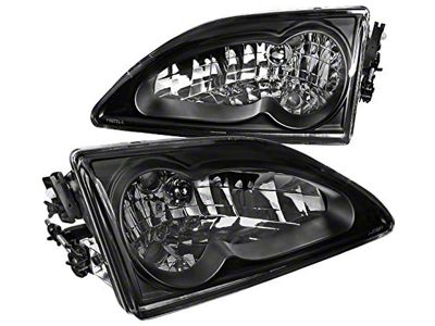 Factory Style Headlights; Matte Black Housing; Clear Lens (94-98 Mustang)