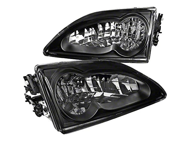 Factory Style Headlights; Matte Black Housing; Clear Lens (94-98 Mustang)
