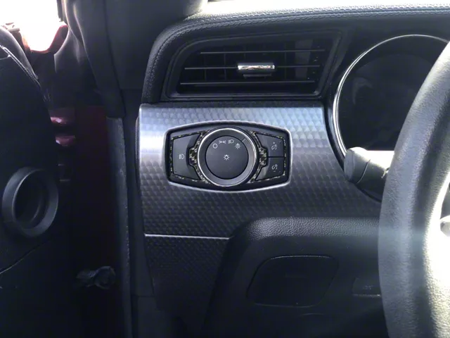 Headlight Switch Accent Trim; Domed Carbon Fiber (15-23 Mustang)