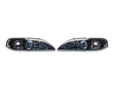 1-Piece Crystal Headlights; Chrome Housing; Smoked Lens (94-98 Mustang)