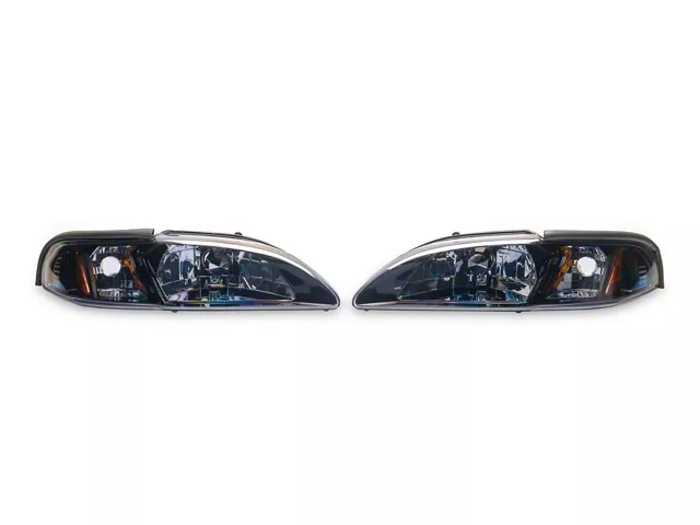 1-Piece Crystal Headlights; Chrome Housing; Smoked Lens (94-98 Mustang)