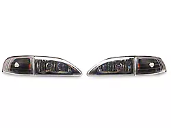 2-Piece Crystal Headlights; Matte Black Housing; Clear Lens (94-98 Mustang)