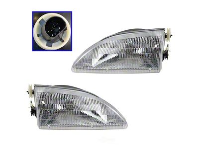 Headlights; Chrome Housing; Clear Lens (94-98 Mustang)