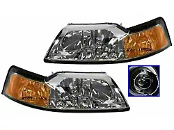 Headlights; Chrome Housing; Clear Lens (99-04 Mustang)