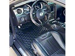 Honeycomb Leather Front Floor Mat Liners; Black with White Stithcing (10-14 Mustang)