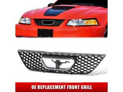 Honeycomb Mesh Style Upper Replacement Grille; Matte Black with Chrome Moulding (99-04 Mustang GT, V6)