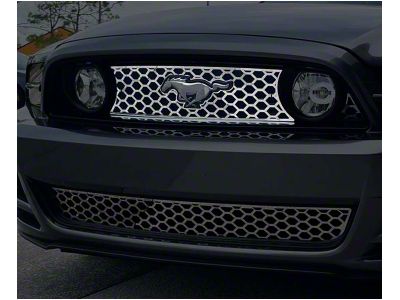 Honeycomb Upper Grille Overlay; Polished (13-14 Mustang GT)