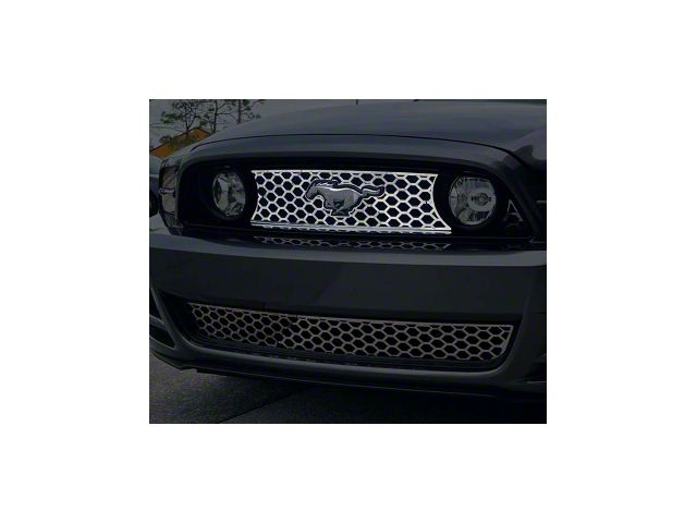 Honeycomb Upper Grille Overlay; Polished (13-14 Mustang GT)