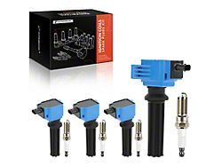 Ignition Coil Set with Iridium and Platinum Spark Plugs; Set of 8; Blue (15-17 Mustang EcoBoost)