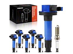 Ignition Coil Set with Iridium and Platinum Spark Plugs; Set of 8; Red (11-16 Mustang V6)