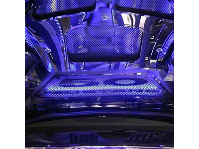 Illuminated 5.0 Hood Panel Vanity Plate; Perforated; Blue LED (11-12 Mustang GT)