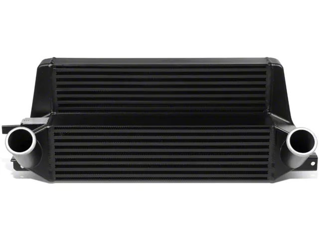 Stepped Bar and Plate Core Front Mount Intercooler; Black (15-23 Mustang EcoBoost)