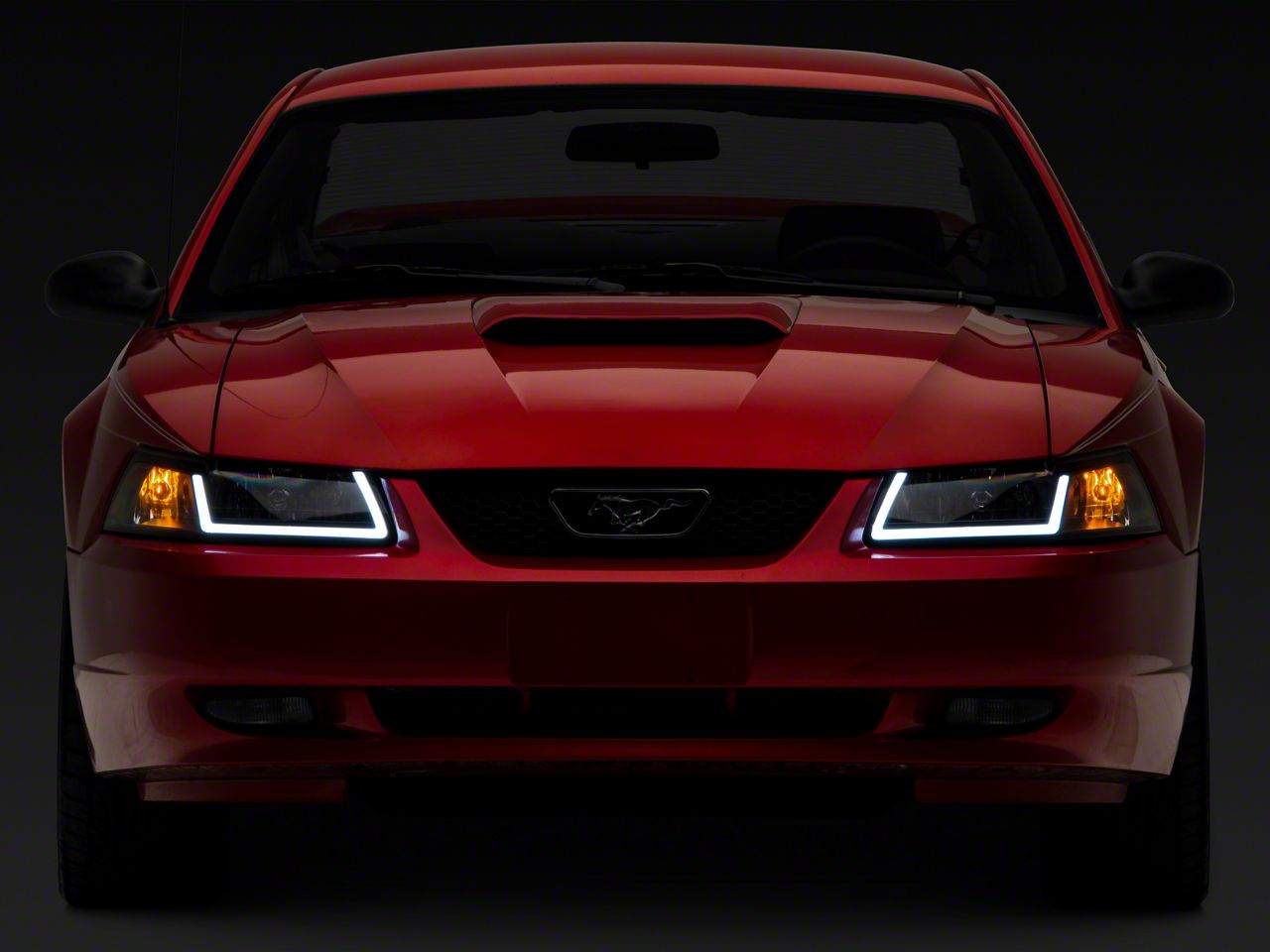 Black Switchback Sequential Headlights For 1999-2004 Ford Mustang - LED Tube Bar