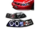 LED DRL Halo Projector Headlights; Black Housing; Clear Lens (99-04 Mustang)
