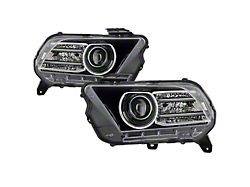 LED DRL Halogen Projector Headlights; Black Housing; Clear Lens (10-12 Mustang w/ Factory Halogen Headlights)