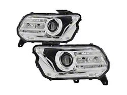 LED DRL Halogen Projector Headlights; Chrome Housing; Clear Lens (10-12 Mustang w/ Factory Halogen Headlights)