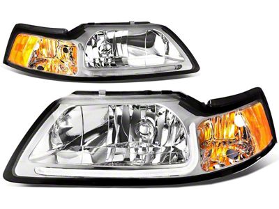 LED DRL Headlights; Chrome Housing; Clear Lens (99-04 Mustang)