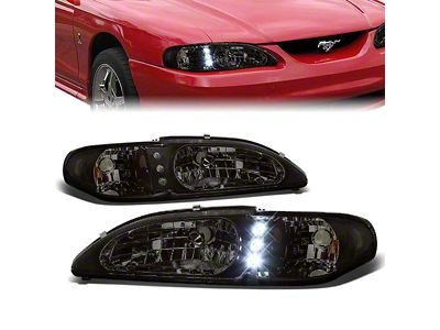 LED DRL Headlights; Chrome Housing; Smoked Lens (94-98 Mustang)