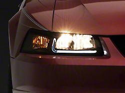 LED DRL Headlights with Clear Corners; Black Housing; Clear Lens (99-04 Mustang)