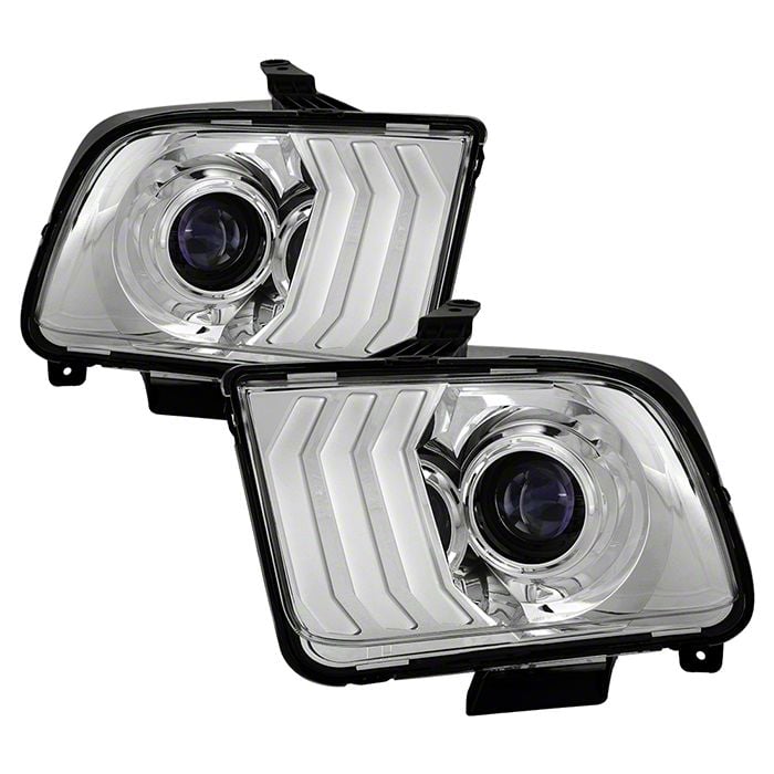 Mustang LED DRL Projector Headlights; Chrome Housing; Clear Lens (0509