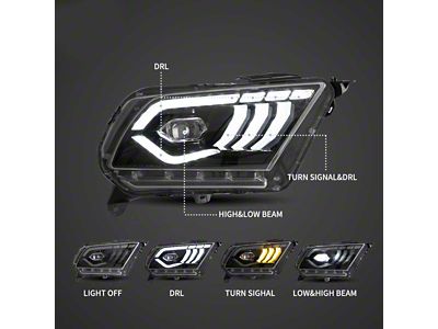 LED Dual Beam Projector Headlights; Black Housing; Clear Lens (10-12 Mustang w/ Factory Halogen Headlights)