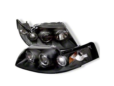 LED Halo Projector Headlights; Black Housing; Clear Lens (99-04 Mustang)