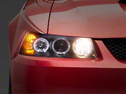LED Halo Projector Headlights; Black Housing; Clear Lens (99-04 Mustang)