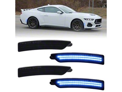 LED Side Markers; Blue; Smoked (24-26 Mustang)