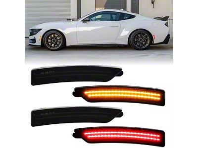 LED Side Markers; Red/Amber; Smoked (24-25 Mustang)