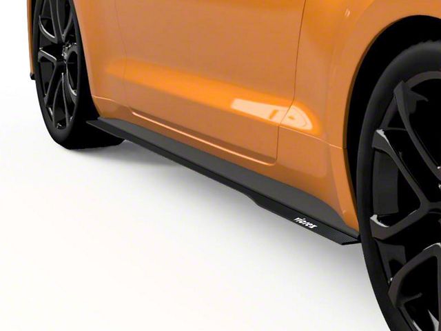 LV Style Side Skirt Splitters; Dry Carbon Fiber Vinyl (18-23 Mustang GT, EcoBoost)