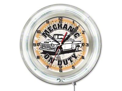 Mechanic on Duty 19-Inch Double Neon Wall Clock