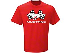 Men's Red Mustang Checkered Flag T-Shirt; XL 