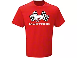 Men's Red Mustang Checkered Flag T-Shirt; Large 