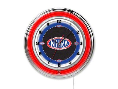 NHRA 19-Inch Double Neon Clock; Red Neon
