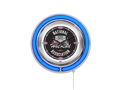 NHRA Hot Rod Double Neon 15-Inch Clock; Blue Neon