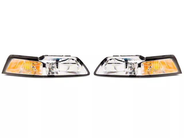 OE Style Headlight; Chrome Housing; Clear Lens; Driver Side (99-04 Mustang)