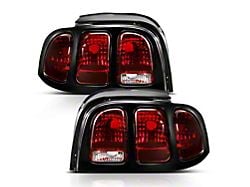 OE Style Tail Lights; Black Housing; Dark Red Lens (96-98 Mustang)