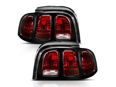 OE Style Tail Lights; Black Housing; Dark Red Lens (96-98 Mustang)