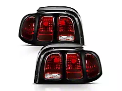 OE Style Tail Lights; Black Housing; Dark Red Lens (96-98 Mustang)