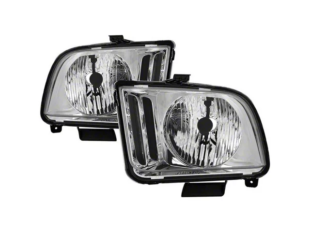 OEM Style Headlights; Chrome Housing; Clear Lens (05-09 Mustang w/ Factory Halogen Headlights, Excluding GT500)