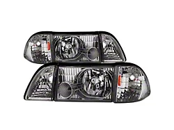 OEM Style Headlights with Corner Parking Lights; Chrome Housing; Clear Lens (87-93 Mustang)