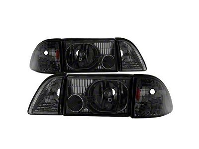 OEM Style Headlights with Corner Parking Lights; Chrome Housing; Smoked Lens (87-93 Mustang)