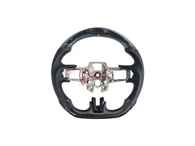 Perforated Leather LED RPM Display Steering Wheel without Button Covers; Carbon Fiber with Red Stripe (15-17 Mustang w/o Heated Steering Wheel)