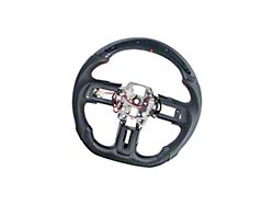 Perforated Leather LED RPM Display Steering Wheel with Button Covers; Carbon Fiber with Red Stripe (15-17 Mustang w/o Heated Steering Wheel)