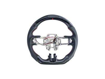 Perforated Leather LED RPM Display Steering Wheel without Button Covers; Carbon Fiber with Red Stripe (18-23 Mustang w/o Heated Steering Wheel)