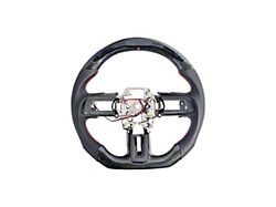 Perforated Leather LED RPM Display Steering Wheel with Button Covers; Carbon Fiber with Red Stripe (18-23 Mustang w/o Heated Steering Wheel)