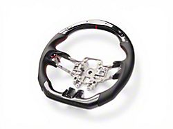 Perforated Leather LED RPM Display Steering Wheel with Button Covers; Carbon Fiber with Red Stripe (18-23 Mustang w/o Heated Steering Wheel)