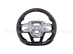 Perforated Leather Steering Wheel with Button Covers; Carbon Fiber with Red Stripe (24-25 Mustang w/o Heated Steering Wheel)